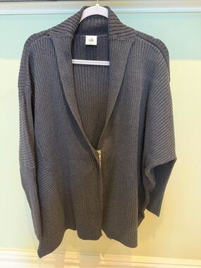 CAbi Ribbed Shawl-Collar Zip Cardigan - Gray